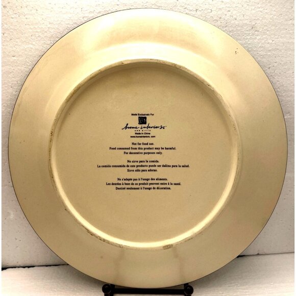 Home Interiors Palm Tree Plate Black Ivory Harlequin Diamond Border 10" Décor - Picture 2 of 7